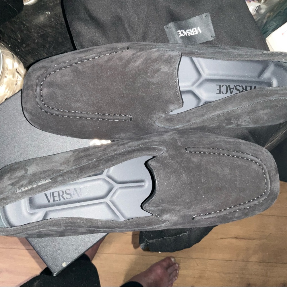 NEW Versace Men's Dark Gray Suede Slip-Ons